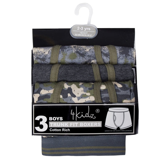 INFANT BOYS 3 PACK TRUNK FIT BOXER SHORTS (2-6 YEARS) (PK12) 14C926