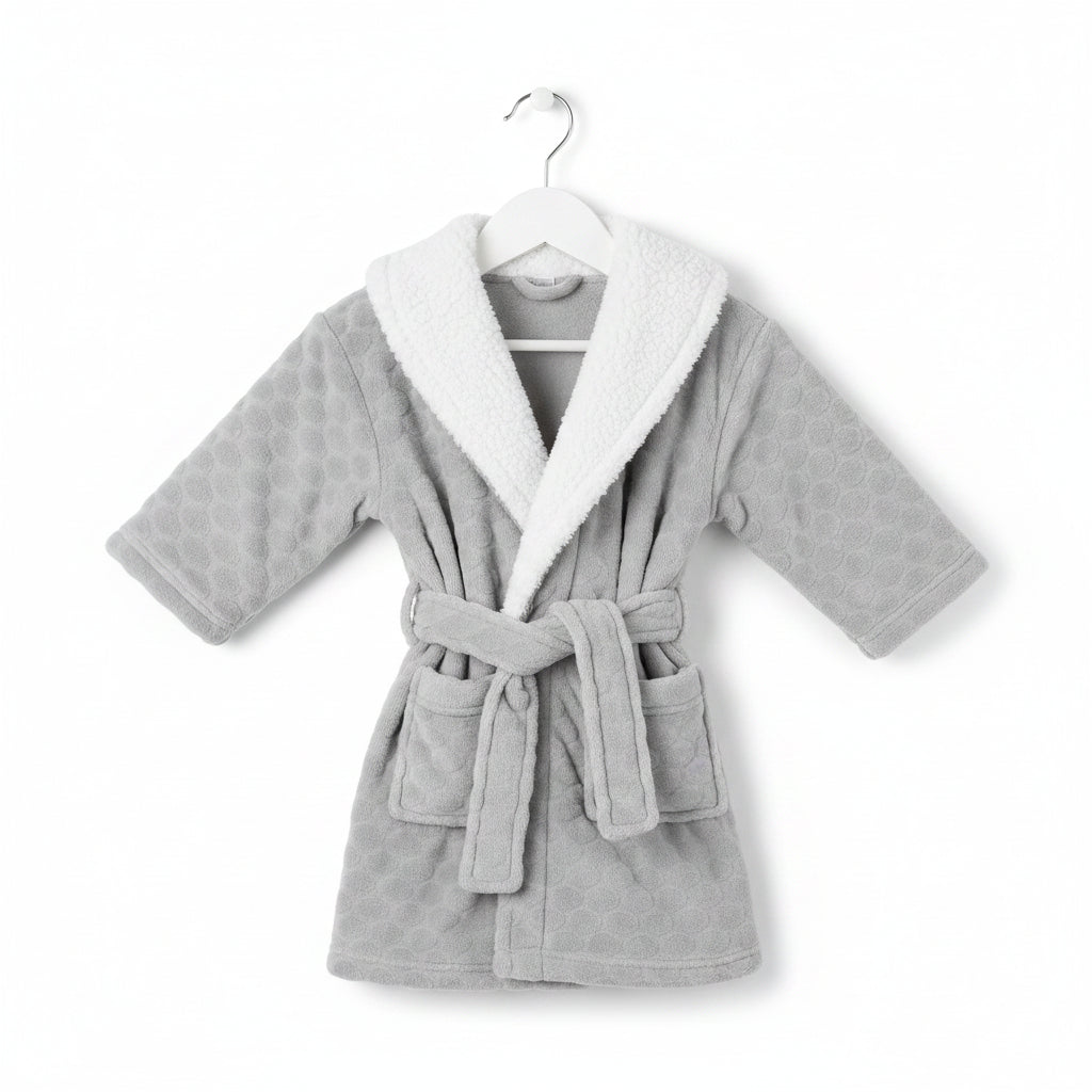 BABY CIRCLES DRESSING GOWN WITH BORG TRIM-GREY(0-12 MONTHS) (PK4) 18C801