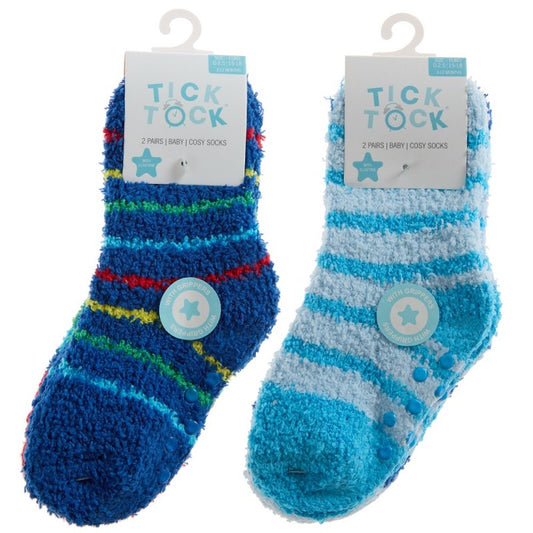 BABY BOYS 2 PACK COSY SOCKS WITH GRIPPERS - 44B992
