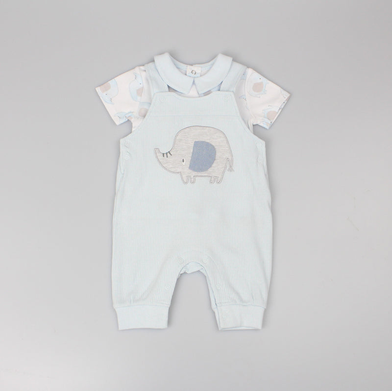 Boys 2pc s/s dungaree+t-shirt elephant rib (0-6 Months) (PK6) E13301