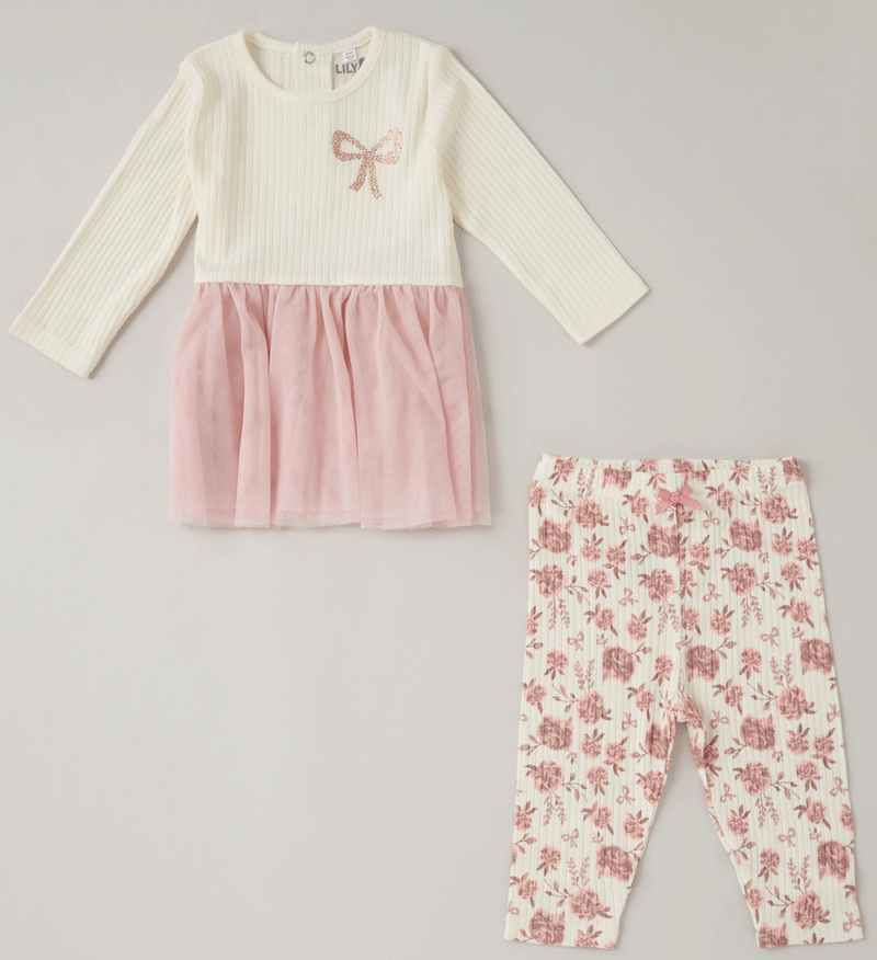 Baby Girls Quilted Tutu Dress & Ribbed Legging Set -Floral (3-24m) (PK4) C05863