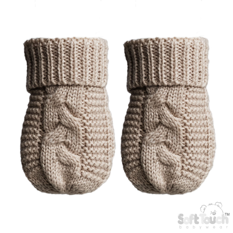 BISCUIT INFANTS RECYCLED ACRYLIC CABLE KNIT MITTENS - (NB-12 Months) (PK12) EBM800-BI