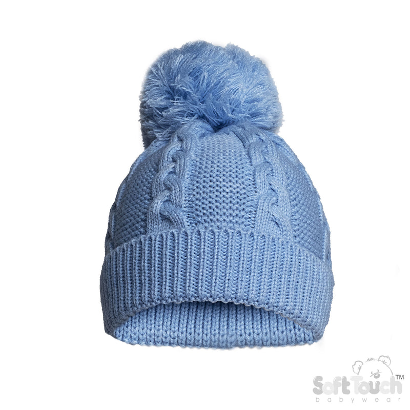 Infant Recycled Acrylic Cable Knit Pom Pom Hat - Blue (12-24m) (PK6) EH802-B