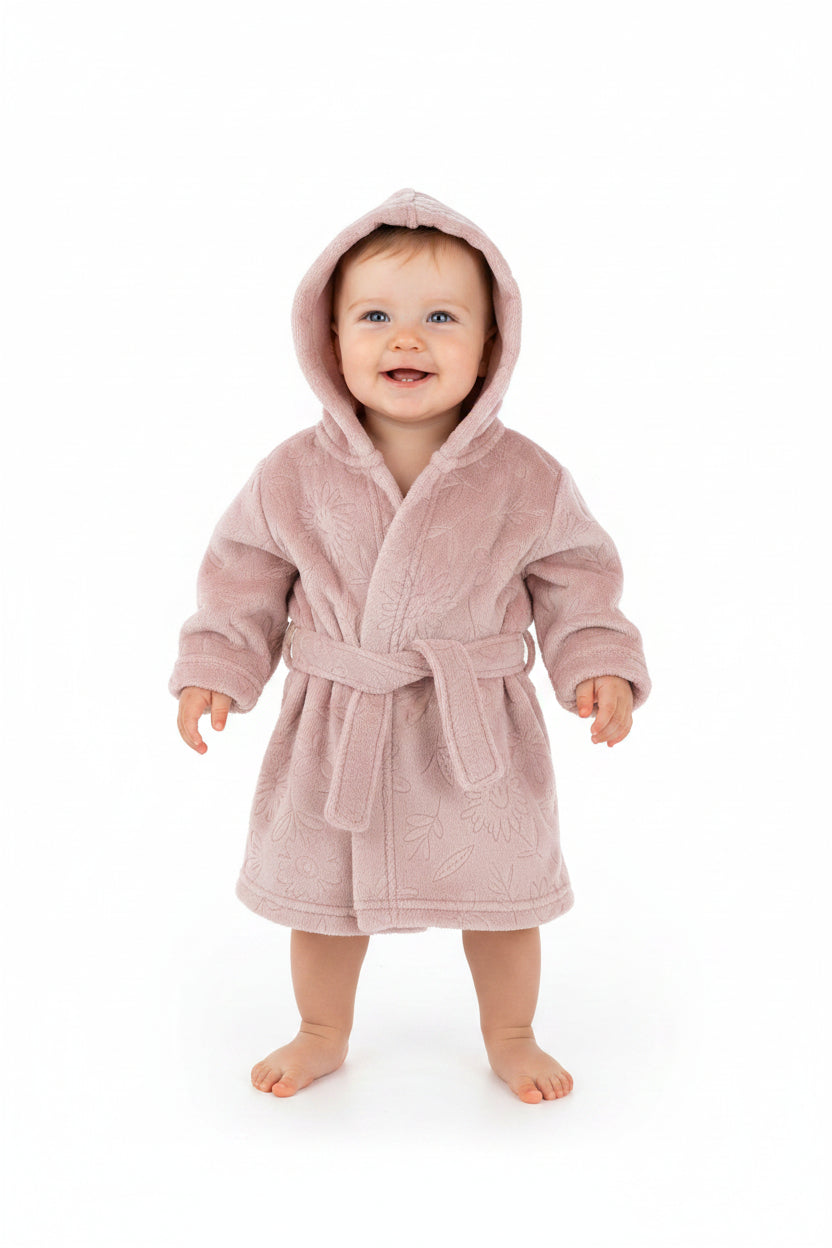 Embossed Hooded Robe - Dusty Pink/Floral (0-6m) (PK4) FBR305DP