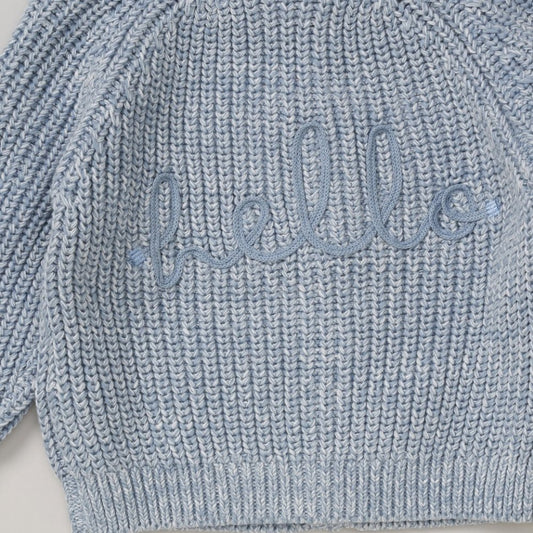 Baby Cotton Knit Embroidered Cardigan - Blue/Hello (PK6) (0-12m) G12760NB