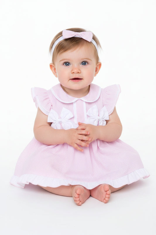 Baby Girls Dress, Pant & Headband Set - Bows/Stripe (0-9m) (PK6) H12800NB