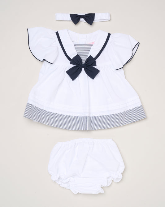 Baby Girls Dress, Pant & Headband Set - Navy/Pink Bow (9-24m) (PK6) H12805INF