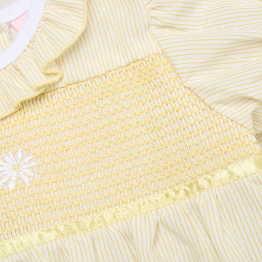 Baby Girls Smocked Romper - Lemon/Pink Flower (0-9M) (PK6) H12810
