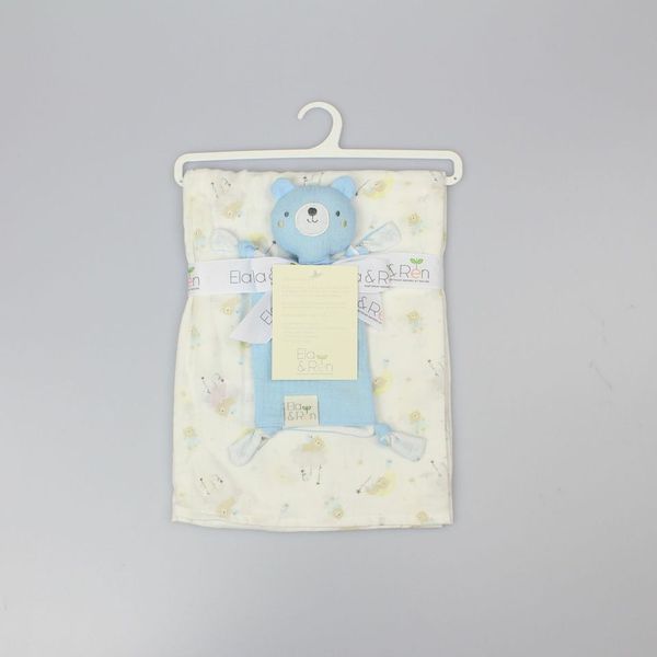 Blanket double layer flat muslin w/ crinkle comforter Teddy Moon- Blue (PK6)- E13408