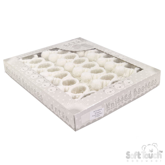 WHITE ACRYLIC BABY BOOTEE WITH POM POM - S443W