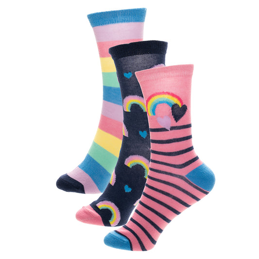 Girls 3pk Socks - Rainbow/Unicorn (PK12) (9-12 to 4-5.5) SK1402