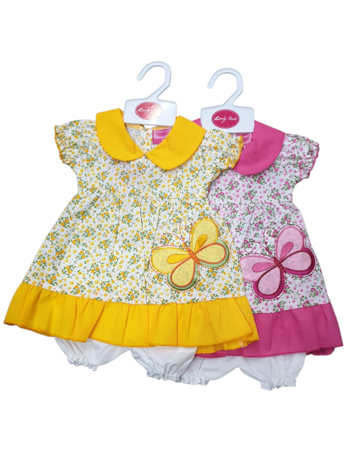 Baby Dress - Yellow/Pink Floral (0-9months) (PK6) DRS19