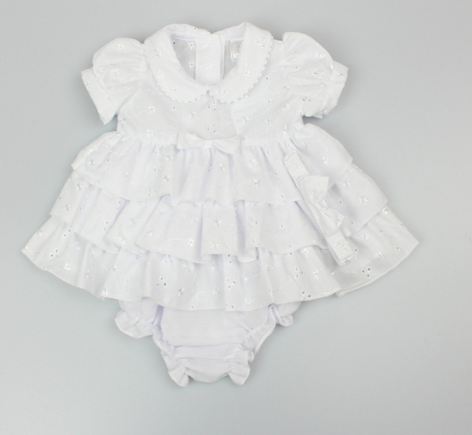3pc Baby Girls Dress Set - White Frill (NB-6m) (PK6) - K14232