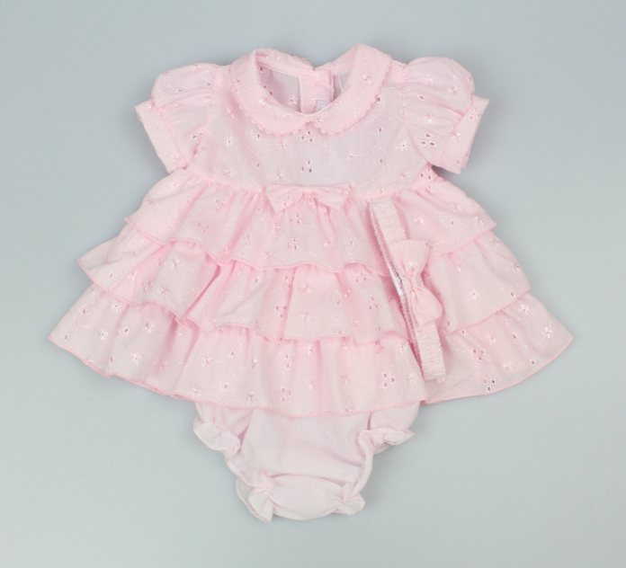 3pc Baby Girls Dress Set - Pink Frill (NB-6m) (PK6) - K14231