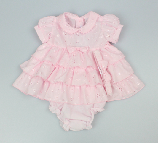3pc Baby Girls Dress Set - Pink Frill (NB-6m) (PK6) - K14231