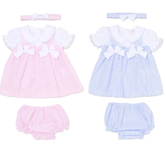 Baby Girls Dress, Pant & Headband Set - Double Bow (0-9m) (PK6) H12815NB