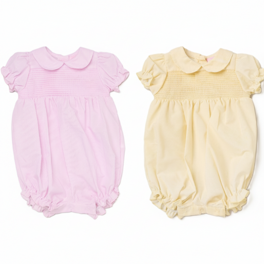 Baby Girls Smocked Romper - Lemon/Pink (0-9M) (PK6) H12797