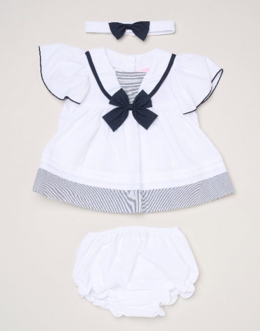 Baby Girls Dress, Pant & Headband Set - Navy/Pink Bow (0-9m) (PK6) H12805NB