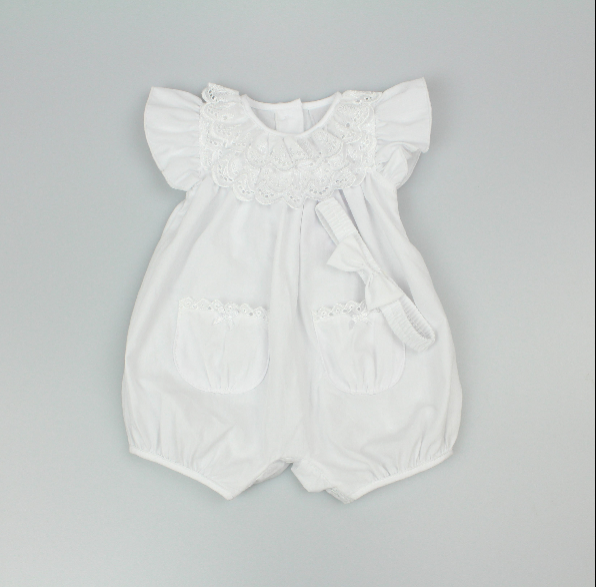 2pc Baby Girls Romper Set - White (0-9m) (PK6) - K14238
