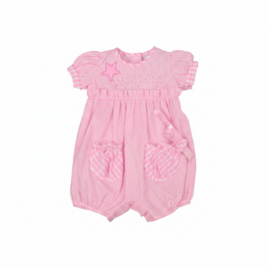 2pc Baby Girls Romper Set - Pink Checker (0-9m) (PK6) - K14234