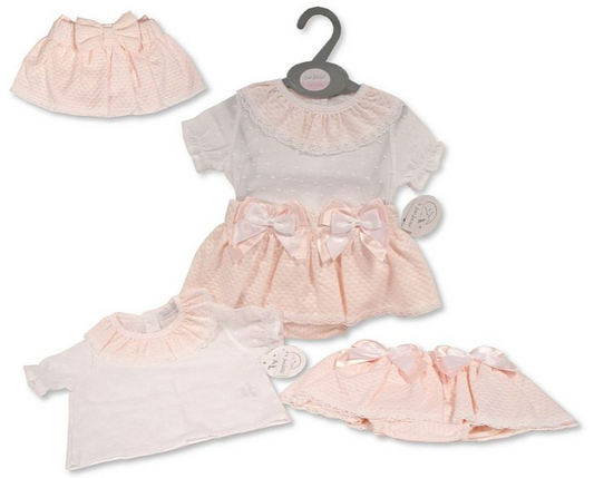 Baby Girls Skirt Set with Bows and Lace - Pink - (12-24m) (PK6) BIS-2120-6130a