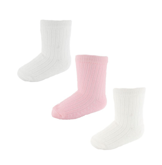 PINK/WHITE/CREAM 3 PACK RIBBED SOCKS (NB-3 Months) S82-P-NB-3