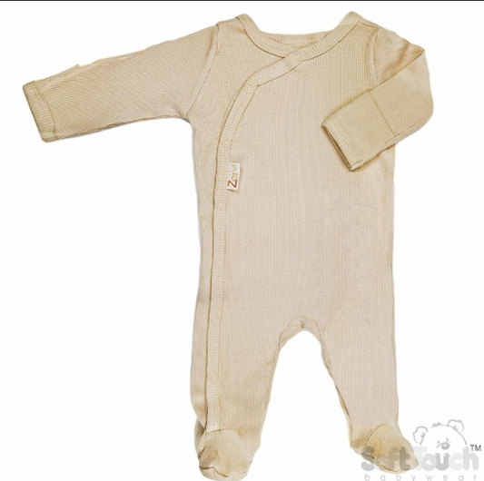 Baby Ribbed Sleepsuit - Biscuit (NB-3 Months) (PK6) SS4500-Bi