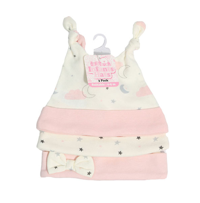 3 PACK HATS - Clouds & Stars (0-9 MONTHS) (PK6) CC103-H