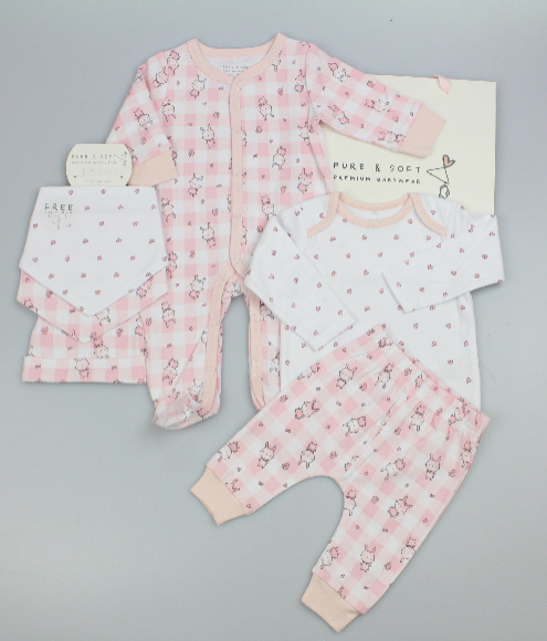 7pc Gift Set w/Bag - Checker/Pink (0-6m) (PK6) M15875