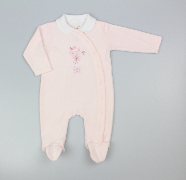 Baby Velour All in One - Pink/Floral/Collar (0-9M) (PK6) M15970