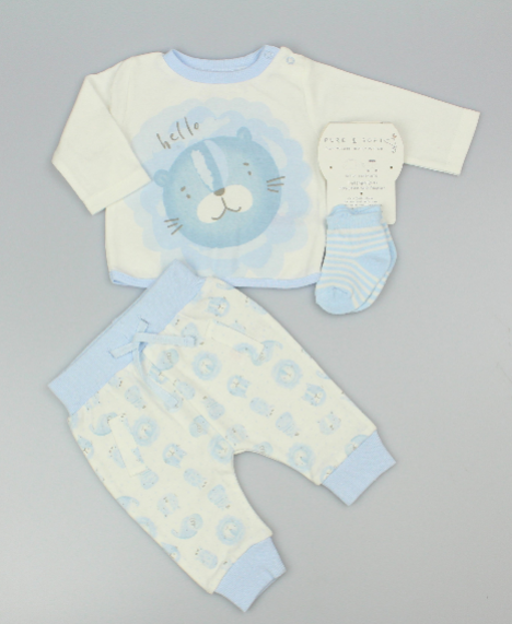 Baby Boys 2pc Set - Sky/Hello (0-9m) (PK6) M15959