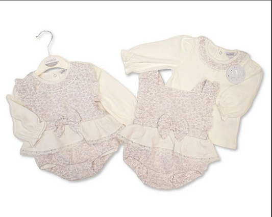 Baby Girls Jacquard 2 pcs Dungaree Set with Bow (NB-9m) (PK6) BIS-2020-2660