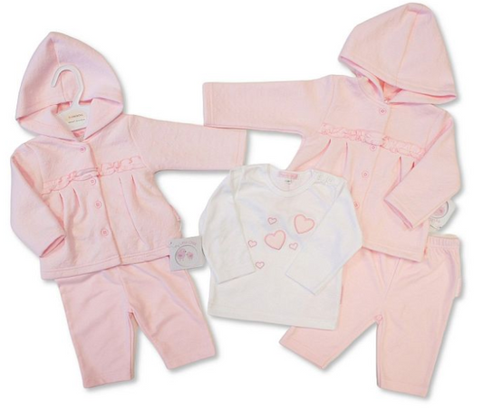 Baby Girls Heart Embossed 3 pcs Set with Hood (NB-9m) (PK6) BIS-2020-2622