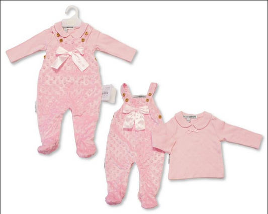 Baby Girls 2 pcs Dungaree Set with Dimple Dots and Bow (NB-6m) (PK6) BIS-2020-2608