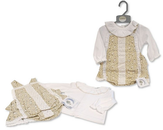 Baby Girls 2 pcs Short Dungaree Set with Lace (PK6) (NB-9) BIS-2020-2582