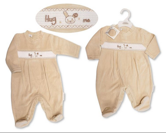 Baby Velour All in One with Smocking - Hug Me (NB-6m) (PK6) BW-13-412