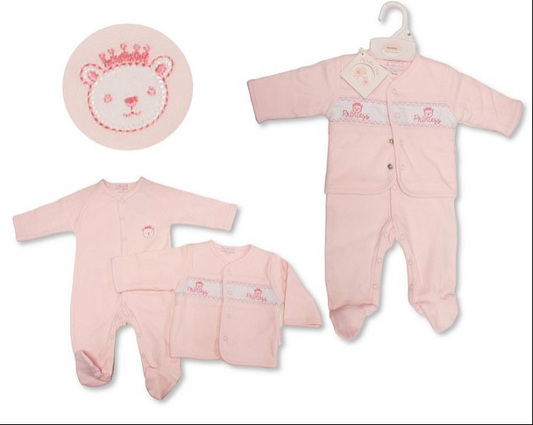 Baby Girls Velour 2 pcs Set with Smocking - Princess (NB-6m) (PK6) BW-13-411