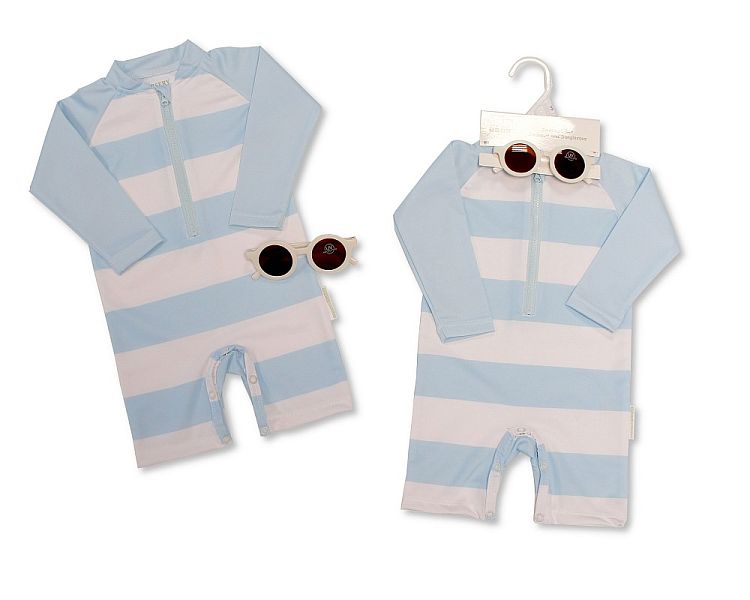 Baby Boys Zip Up Swimsuit with Sunglasses - Sky (12-24M) (PK6) BIS-2120-6232