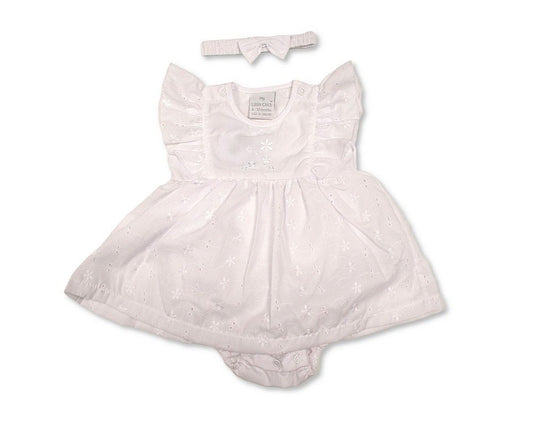 Baby Dress White with Flowers Embroidery (NB-6m) (PK6) - BIS-2120-6366