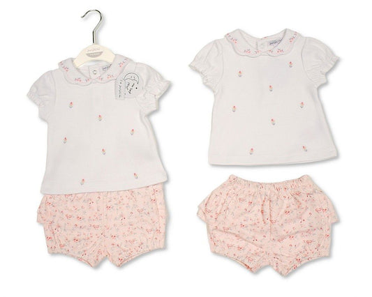 Baby Girls 2 pcs Shorts Set with Floral Print and Embroidery (NB-9m) (PK6) - BIS-2120-6394