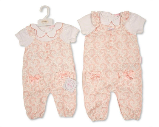 Baby Girls Jacquard 2 pcs Dungaree Set with Bows (NB-9m) (PK6) - BIS-2120-6411