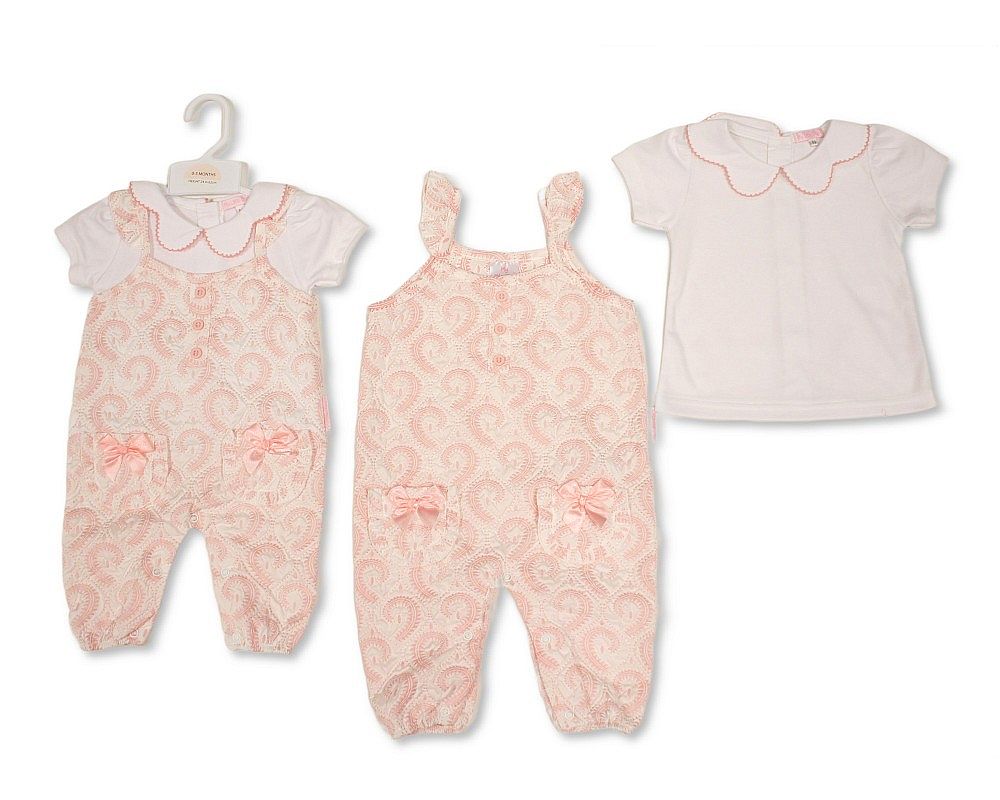 Baby Girls Jacquard 2 pcs Dungaree Set with Bows (NB-9m) (PK6) - BIS-2120-6411