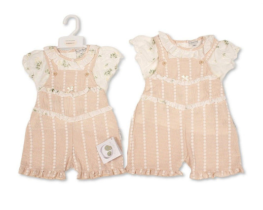 Baby Girls 2 pcs Short Dungaree Set with Floral Print (NB-9m) (PK6) - BIS-2120-6413