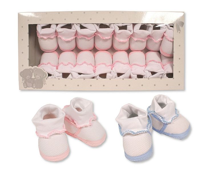 Baby Cotton Booties with Integrated Socks and Colour Trim - Pink (One Size) (PK8) Bss-116-380P