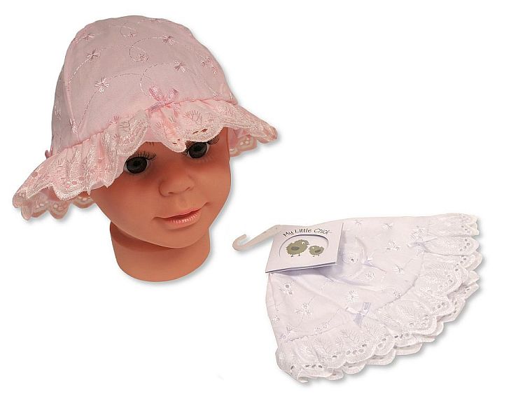 Baby Girls Summer Hat with Lace, Embroidery and Bow (0-24m) (PK6) BW-0503-0644