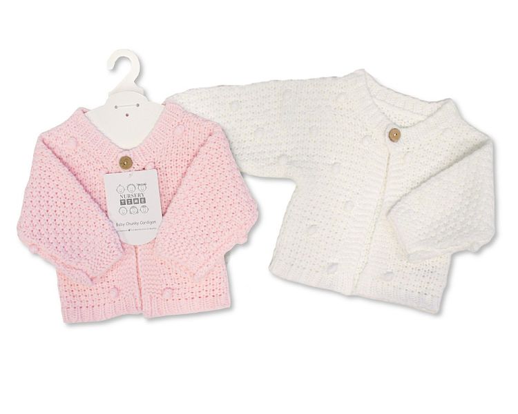 Knitted Chunky Baby Girls Cardigan with Pompoms (PK6) (NB-6m) BW-10-1228