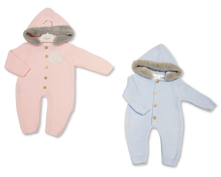 Knitted Baby All-In-One with Fur-Trimmed Hood (NB-6m) (PK6) BW-10-1236
