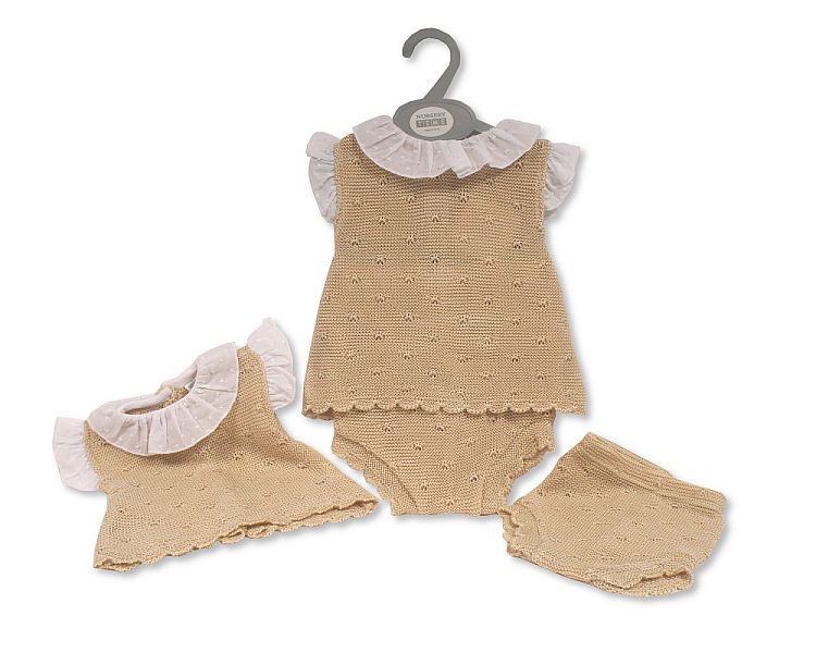 Knitted Baby Girl Short 2 Pieces Set with Collar (NB-9 Months) (PK6) Bw-10-833