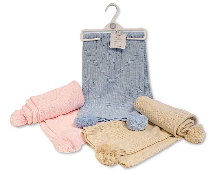 Knitted Baby Wrap with Pompoms - Bw 112-1074