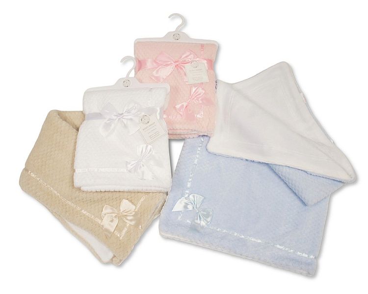 Baby 2 Layer Waffle Wrap with Lace Ribbon and Bow (75x90cm)- BW-112-2026